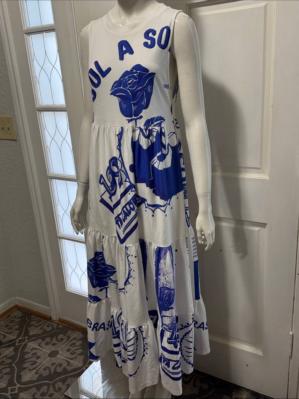 FARM RIO cotton Midi Aquas T-shirt Mididress Size Small - Picture 8 of 14